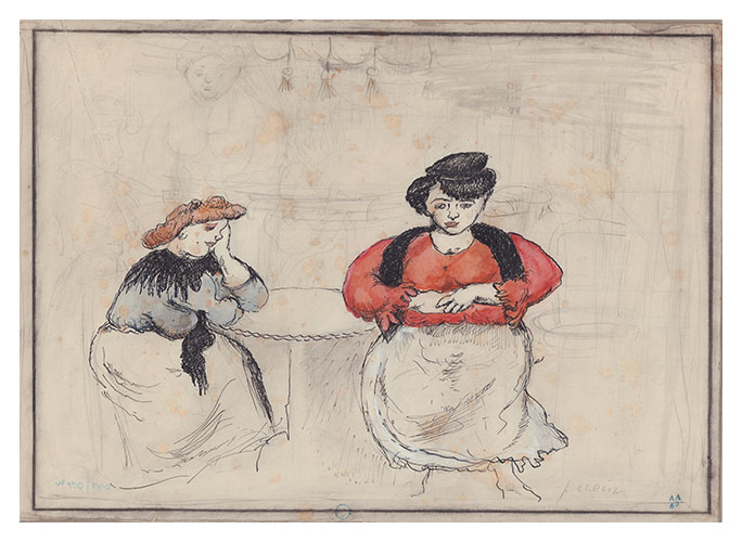 Deux femmes au Café, 
a drawing by Jules PASCIN